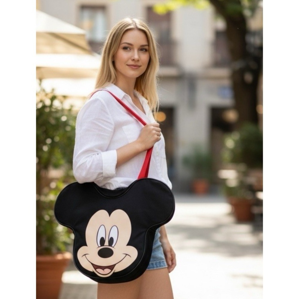 Disney Mickey Mouse Face Shaped Tote Bag Straps Large Zip Canvas Carryall